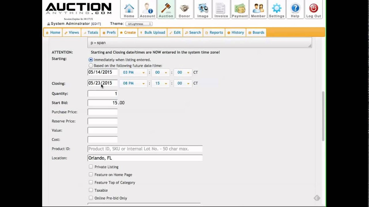 Auction Center - Create a Listing