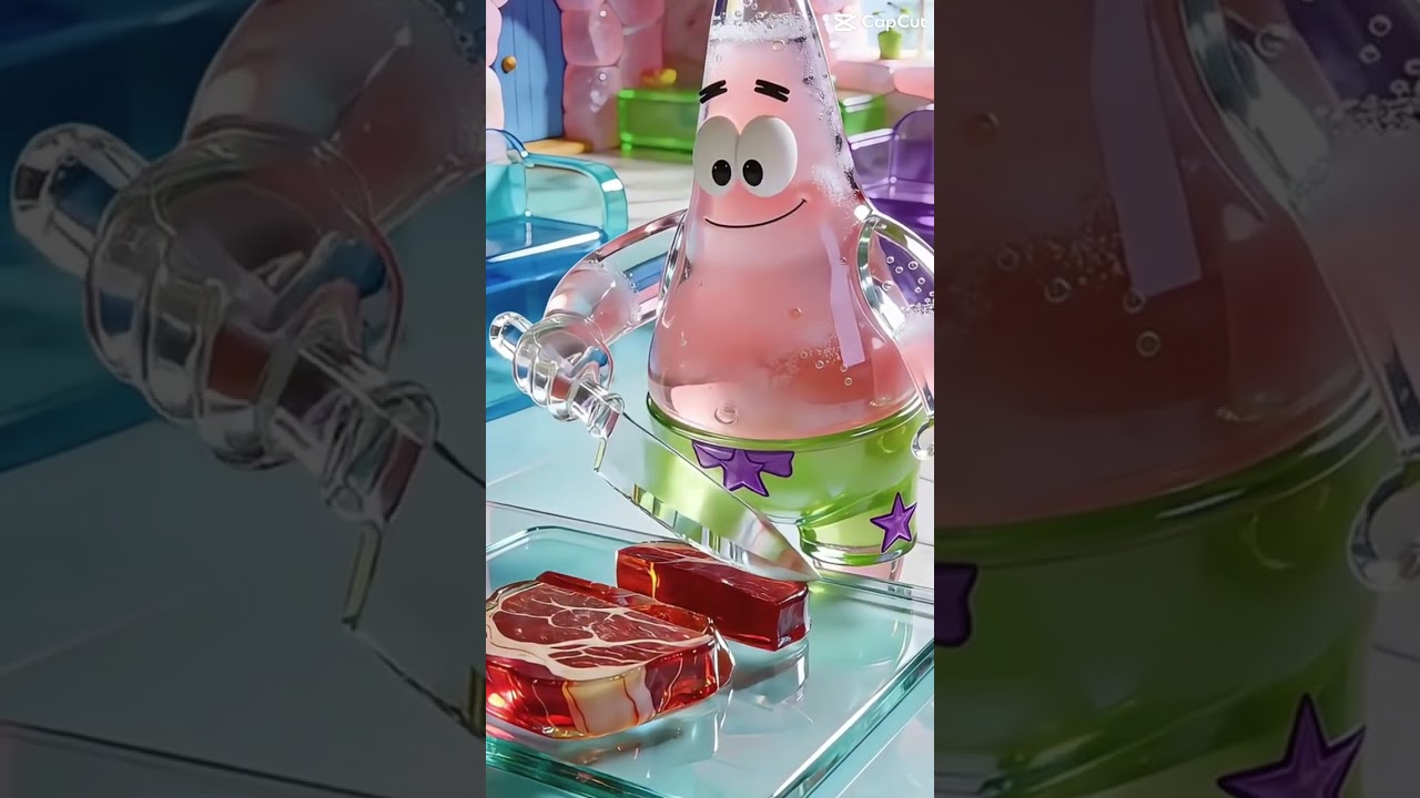 Characters from SpongeBob, cutting food👍😎🧽