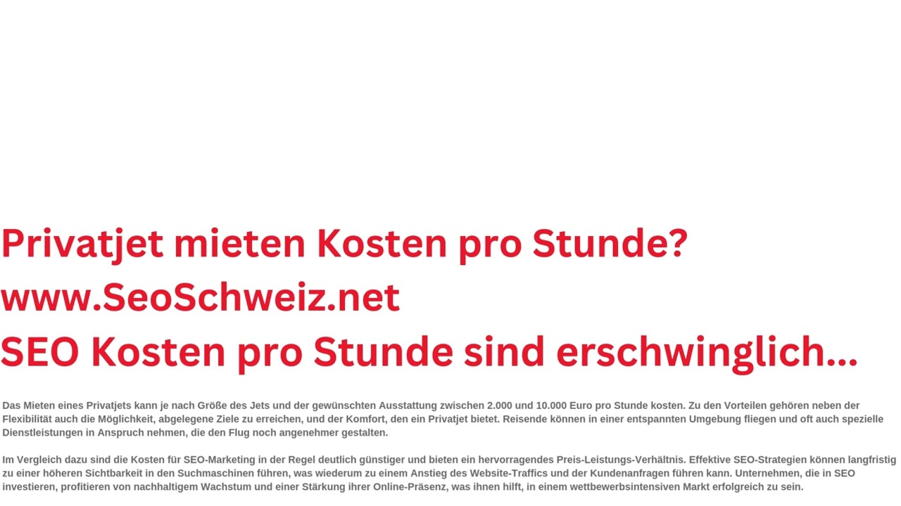 www.SeoSchweiz.net Privatjet mieten Kosten pro Stunde? Seo Schweiz