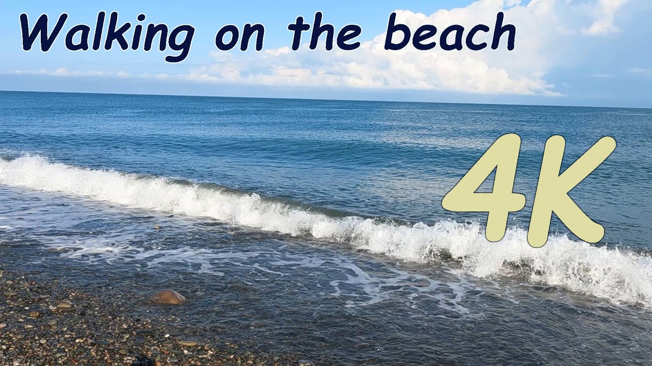4K The sounds of walking on the beach, Sea waves video & audio raw sounds