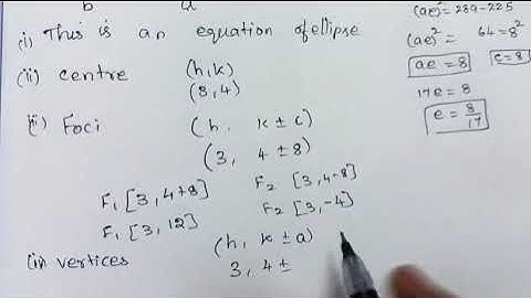 ##12th maths exercise 5.2-8 -1 #identify the type of conic Centre foci vertices directrix x-3)²/225