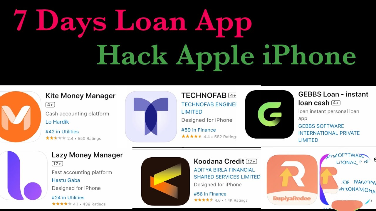 Instant Loan App Apple iPhone Kite Money Manager,Technofab,Gebbs Loan,Koodana Credit,RupiyaRedee