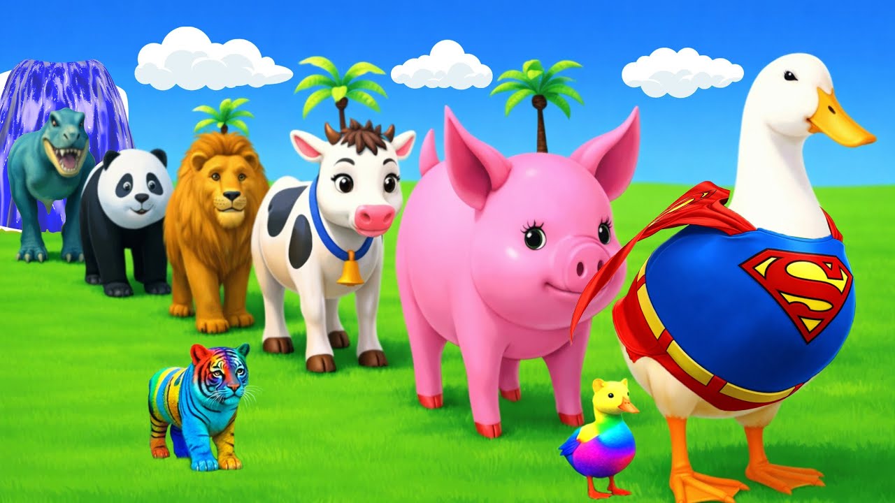 Long Slide Game With Cow Elephant Gorilla Hippopotamus Tiger 3d Animal Game Funny 3d Animals