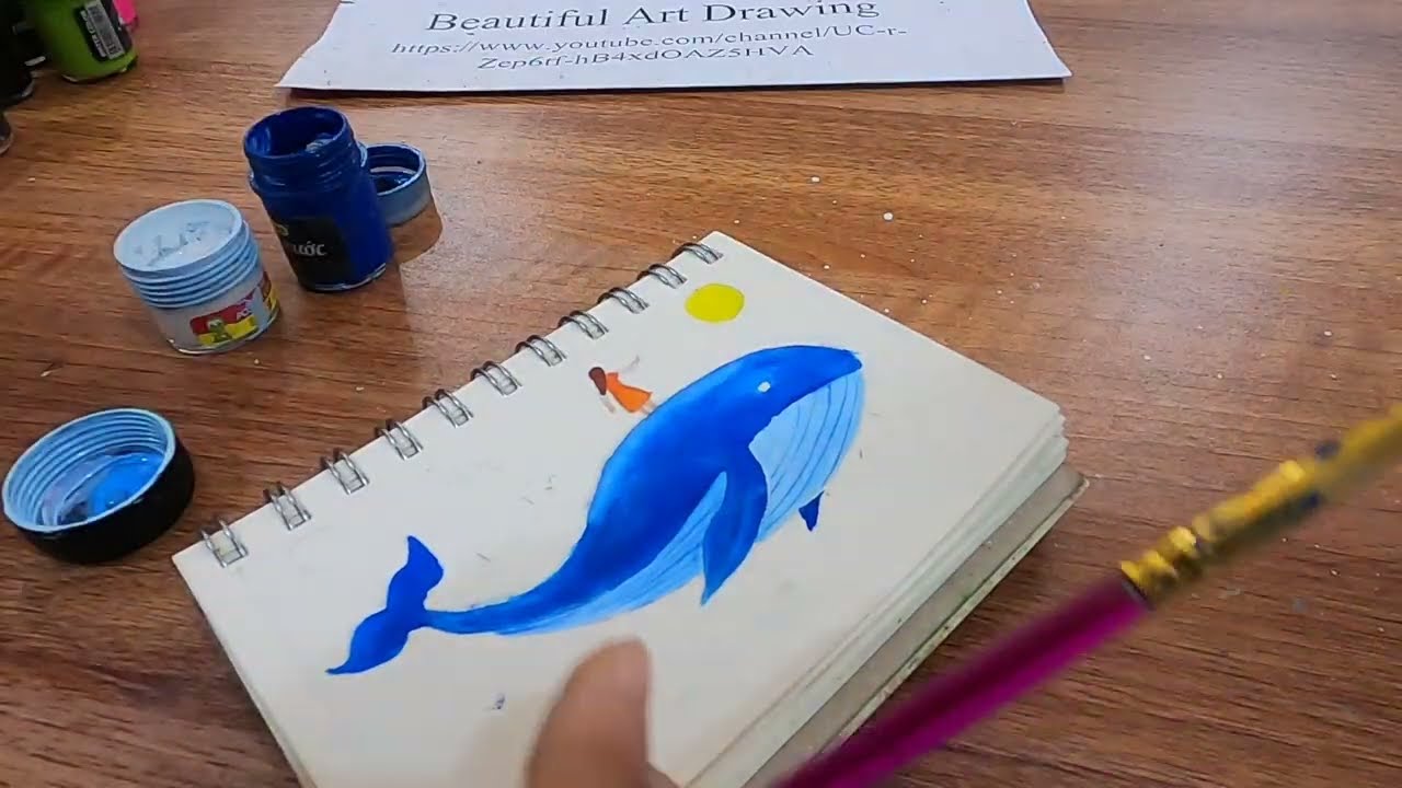 Hôm nay mình vẽ chú cá voi xanh - Draw blue whale - Beautiful Art Drawing 87