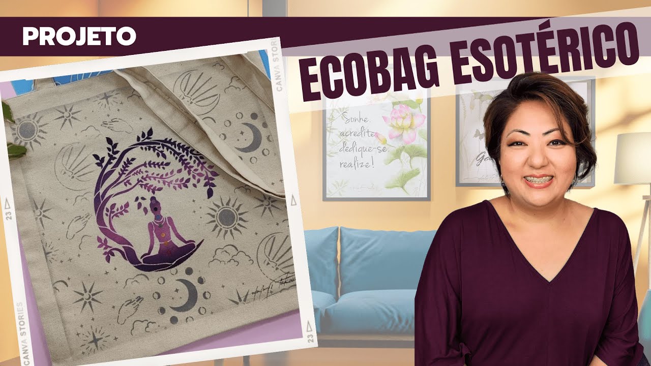 Pintando com o estêncil OPA sobre Tecido (Ecobag)  | Tema Meditação | por Mayumi