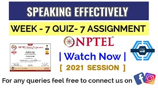Speaking Effectively | Week 7 Answers 2021 | NPTEL ||