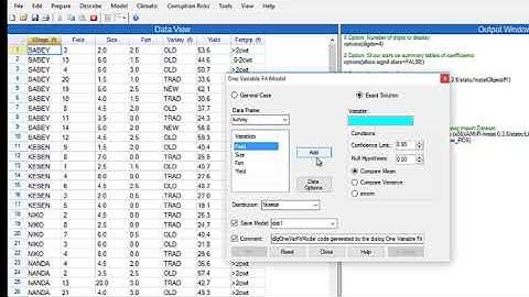 R Instat One sample t test