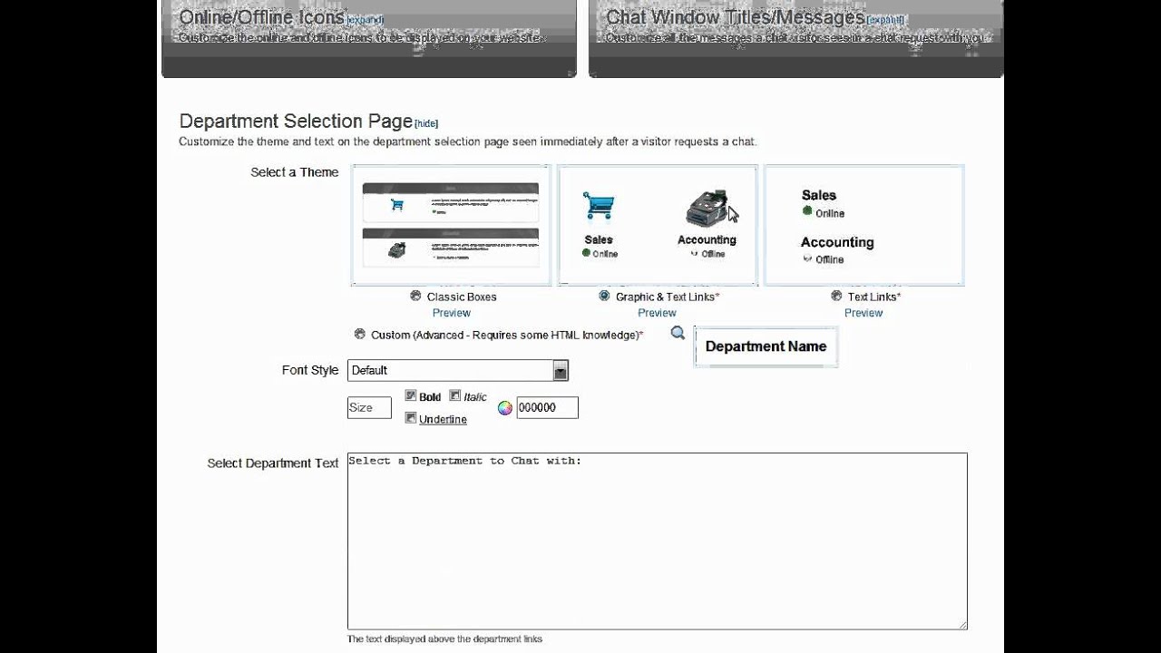 Department Selection Page - OnlineChatCenters