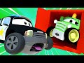 Police car for kids -  Baby Lily the BUS and Ben the TRACTOR get stuck in a container! - Car City !