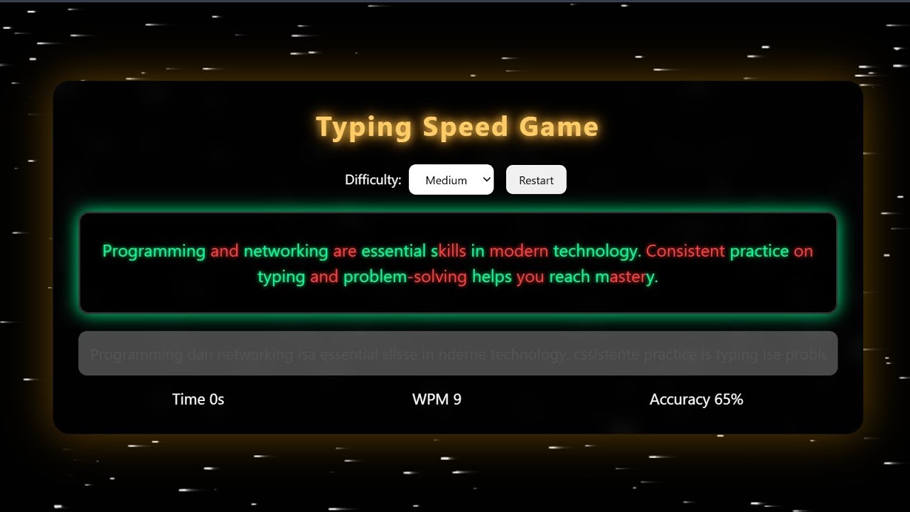 Advanced Typing Speed Game. HTML CSS JavaScript | Easy, Medium, Hard ...