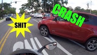 Car almost HITS MOTORCYCLE!