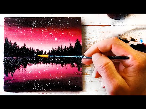 איך לצייר באקרליק שקיעה מטורפת בורוד זוהר- בלי ניסיון בציור! אקריליק למתחילים- כל אחד יכול! 🎨 2020