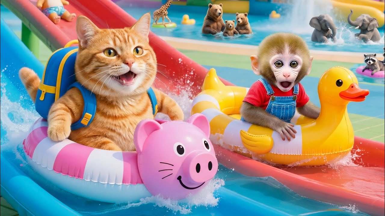🐵🐱🍣 Monkey Works Hard Making Sashimi to Earn Money and Take Fat Cat to the Water Park