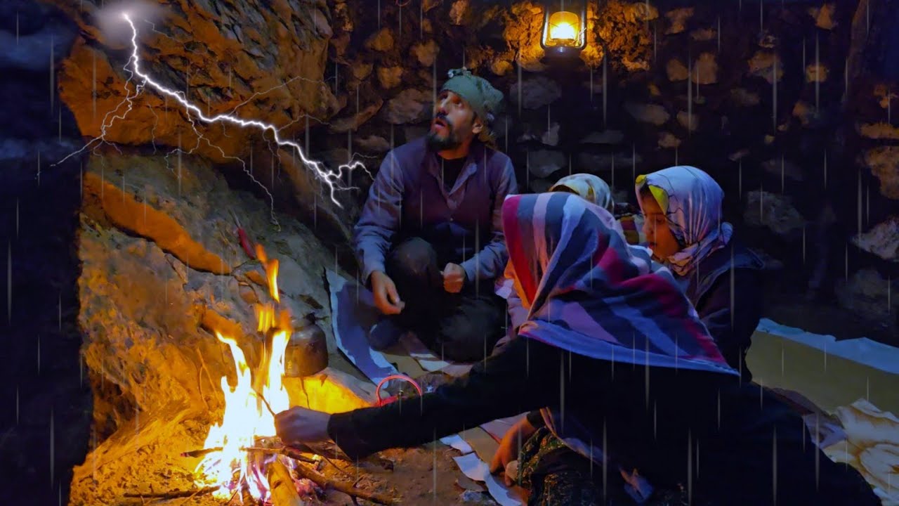 Hard nomadic life in winter | A rainy night in the mountain nomadic ...
