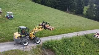 Bretter schneiden mit woodmizer LT15 und Radlader am Hühnersberg