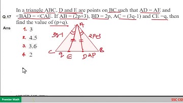 In a triangle ABC, D and E are points on BC such that AD = AE and BAD = CAE. If AB = (2p+3), BD = 2p