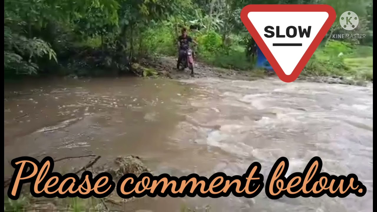Crossing River with heavy and fast flowing water( driving motorbike)