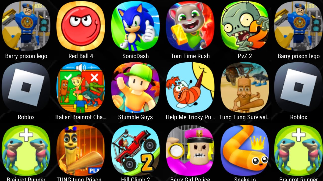 Roblox,Hill Climb 2,Red Ball 4,Tung Tung Survival Master,Stumble Guys,Italian Brainrot,Sonic Dash...