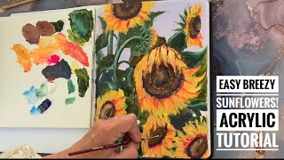 Easy SUNFLOWERS 🌻 Acrylic Painting Tutorial For Beginners!