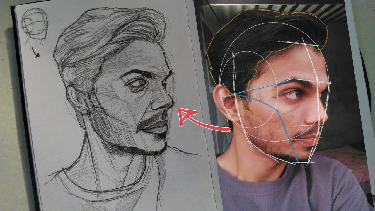 I Draw self portrait using Loomis method , pencil drawing step by step ...