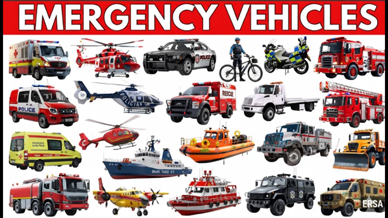 Emergency Vehicles for Kids | Police Car, Fire Truck, Rescue Trucks and Ambulance Learning Video|