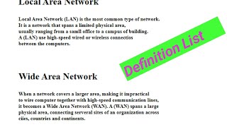 Creating a Definition List by (HTML)  Hyper text markup language...