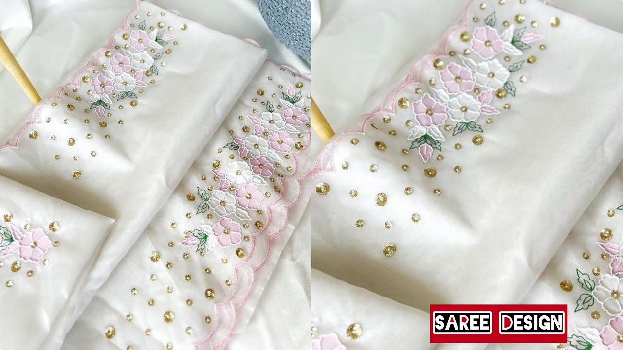 Plain saree വേറെ level ആക്കിയാലോ 😎|elegant saree design|hand embroidery|applique work|simple design