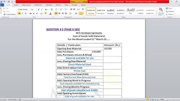 Cost Accounting B.COM-II Lecture-1 (Chapter 05, Financial Statements, CGS)