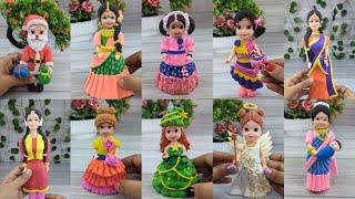 Reverse Play ⏪Old Barbie Doll Makeover To Beautiful New Look💃💃💃 Dolls(Part -3)Clay Doll Dress Making