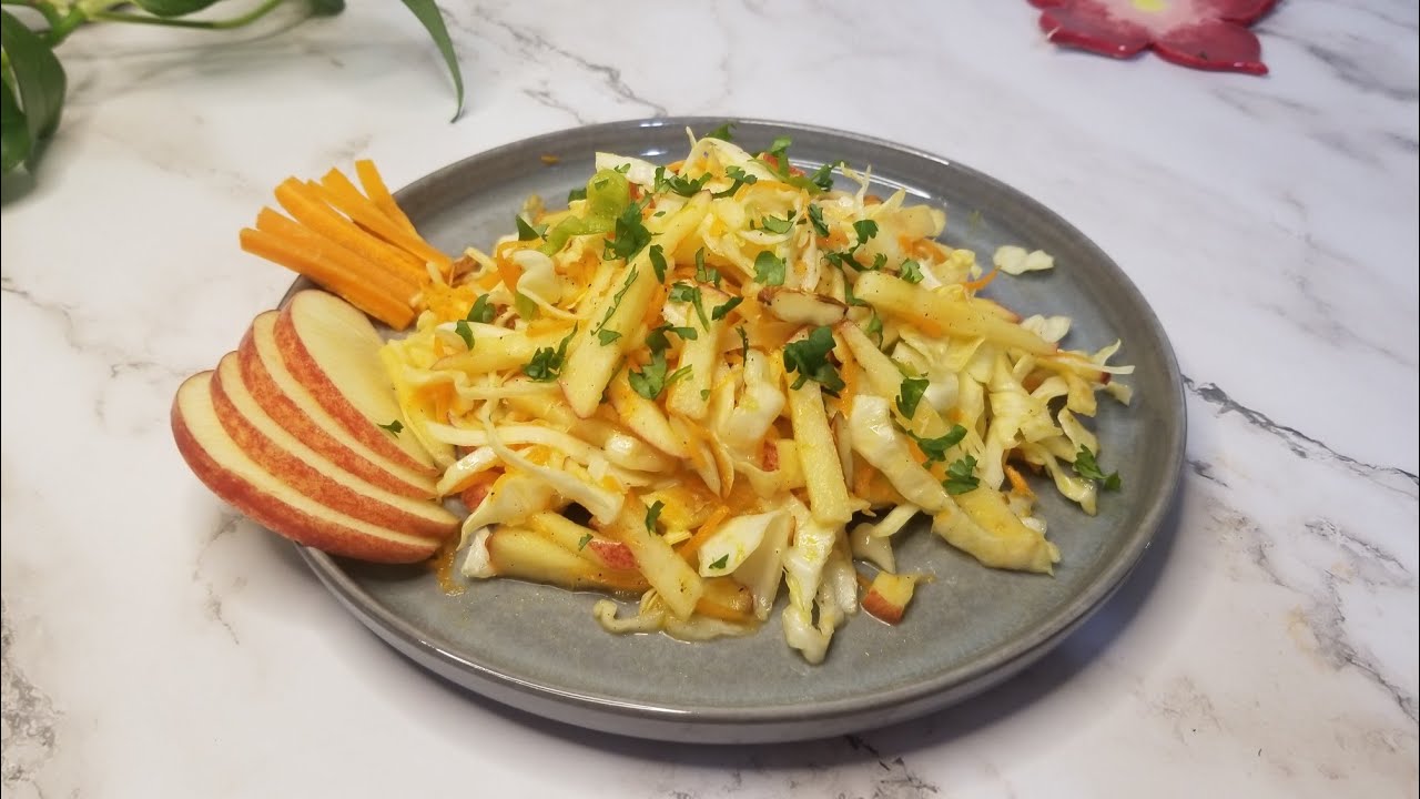 Cabbage, Carrot and Apple! So Fresh and Cruncy! Healthy Refreshing Salad For Weight Loss 🥕🥬🍎