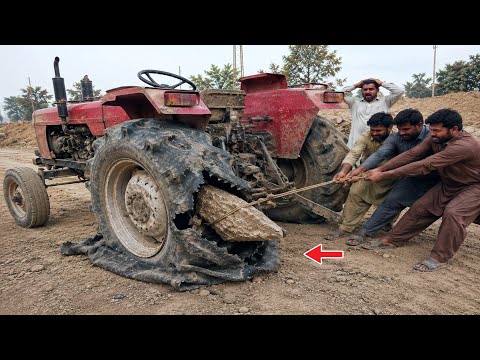 Big Sharp Rock Burst Tractor Tire on Rocky Road! Step by Step Tire Repair