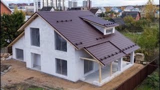 Aerated concrete wall floor and roof  panels for family house step by step