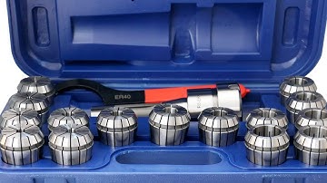 Accusize Industrial Tools 15 Pc Er40 Collet Set Plus 1 pc R8 Bridgeport Shank Holder and a Wrench
