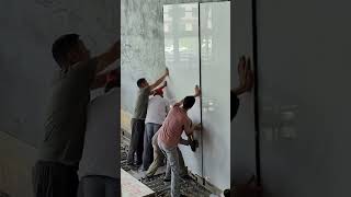 Very large wall tile installation teamwork strong finish #shorts #tiles #wall