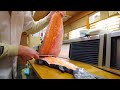 Amazing Skill! Japanese Sushi Chef's King Salmon Cutting Skills【Tokyo Food 】