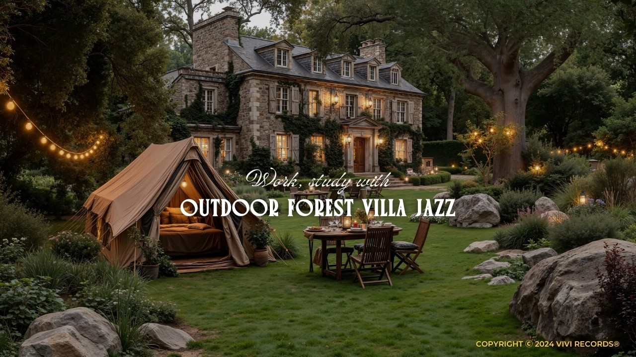 Soft Jazz Music at Outdoor Forest Villa Ambience | Smooth Jazz Piano with Birdsongs for Work, Study