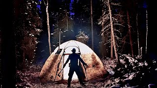 SNOW CAMPING in GLOWING HOT TENT #wintercamping #hottent  #jackery