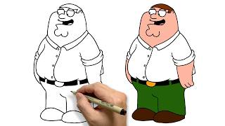 Information Drawing Peter Griffin from Family Guy | Clean Cartoon Character Art with Iconic Details Guide