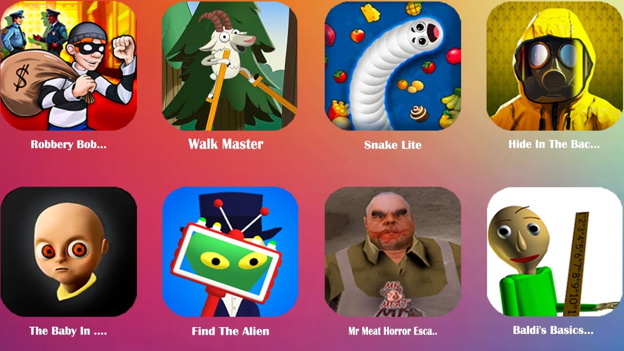 Robbery Bob - Escape police,Walk Master,Snake Lite,Hide In The Backroom,The Baby In Yellow