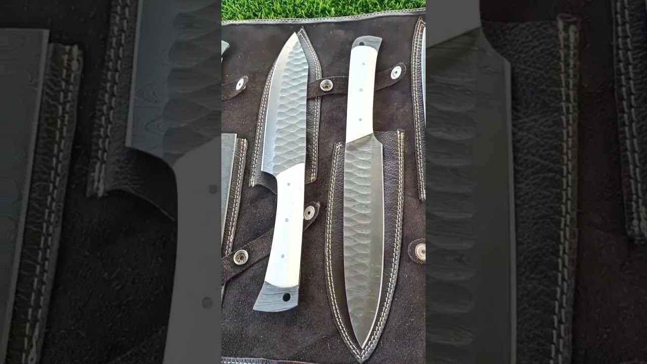 Custom handmade Damascus kitchen knives chef set  