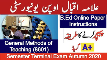 General Methods of Teaching (8601)-Semester Terminal Exam Autumn 2020-B.Ed