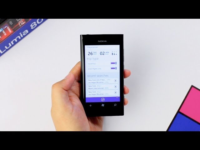 Nokia Lumia 800 Demo of Skyscanner. Flight Deals Search for Windows Phone