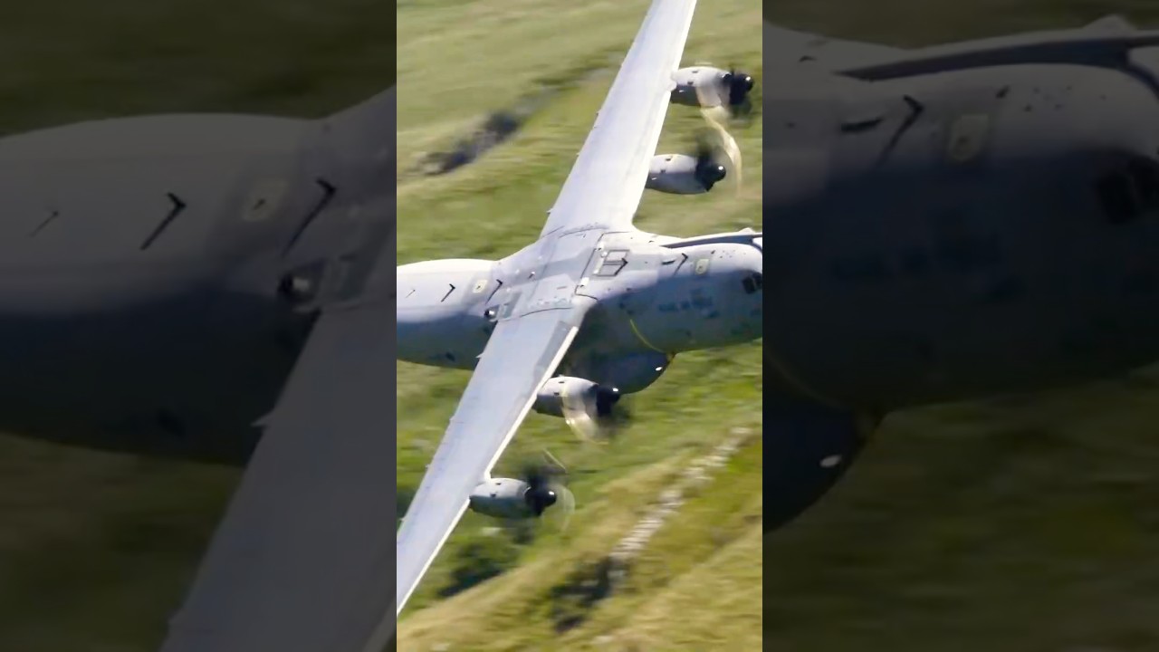 Huge Cargo Plane Goes Proper Low Through Welsh Valley 