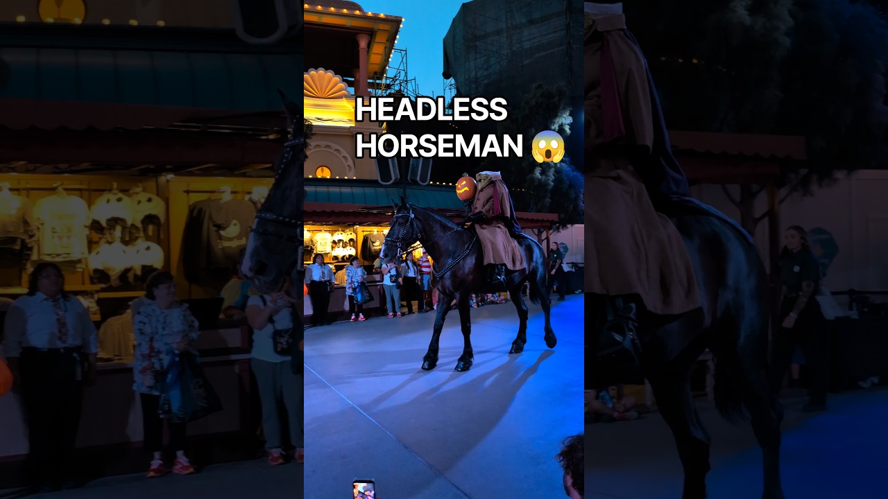 The Headless Horseman chases Ichabod Crane at Oogie Boogie Bash 2026! #disneyland #halloween