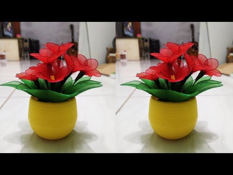  Tutorial  cara membuat bunga  dari  stocking mudah dan simpel 