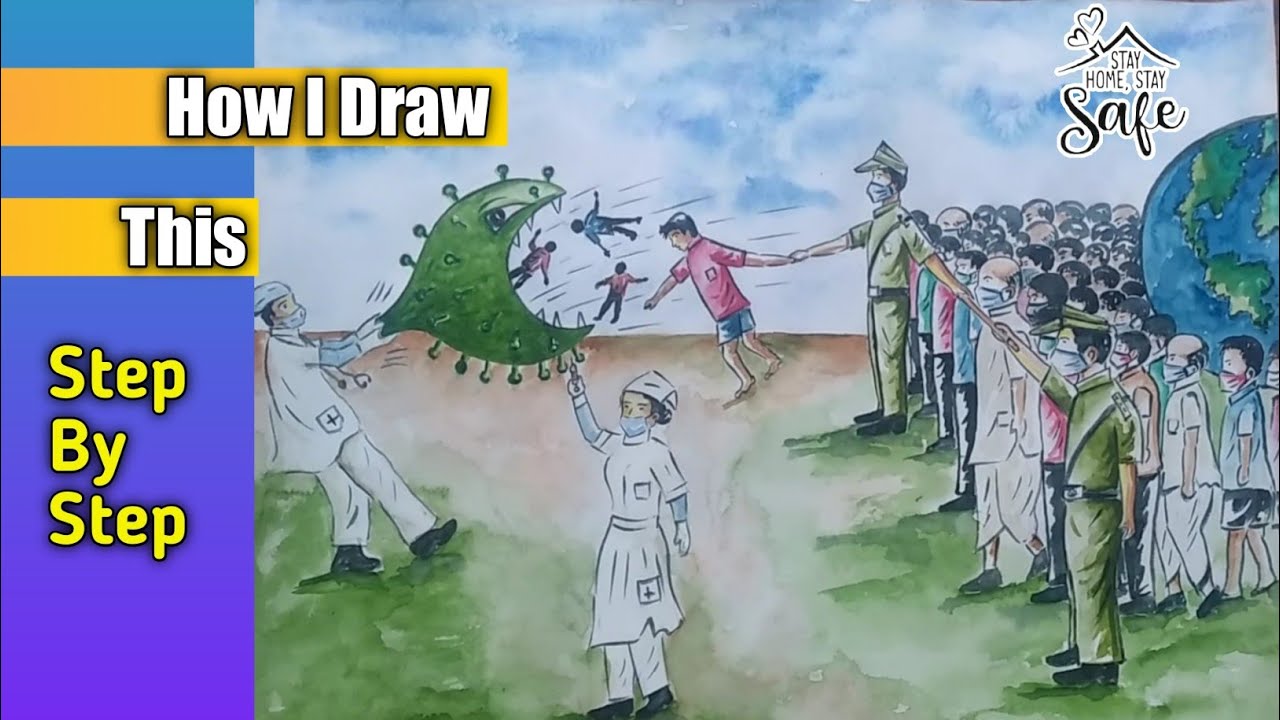 Step By Step Drawing A Picture Of COVID 19 Situation || One Time Art