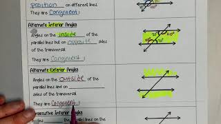 Notes: Parallel Lines Cut by a Transversal