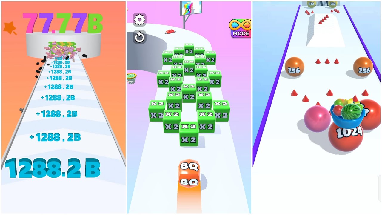 2048 Race Battle! Jelly Run vs Number Shoot vs Ball Merge | 8192f vs 11655B vs 2048