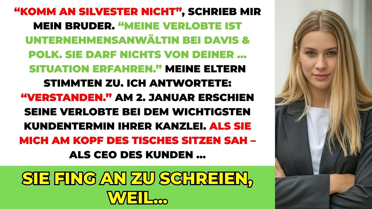 „Bruder, komm nicht zum Silvesterabend. Meine Verlobte ist Wirtschaftsanwältin bei Wittmann und Partner. Sie darf nichts über deine Situation wissen.“ Ich saß mit meinem Finanzvorstand über den...