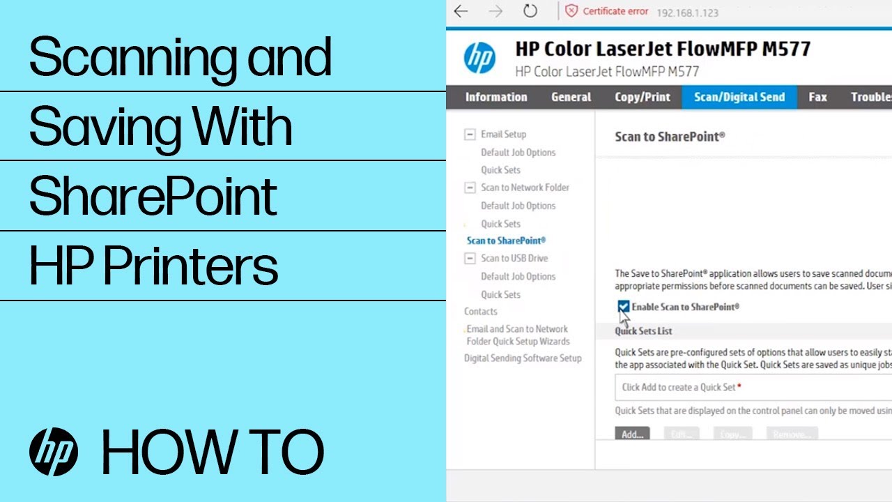 Enable scan to SharePoint and create a Quick Set on HP Enterprise MFPs (FutureSmart 4)